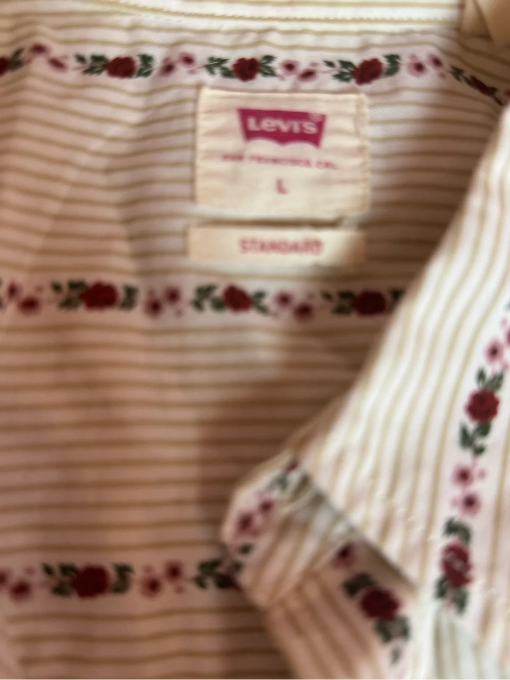 Levi Vintage-Inspired Cream Pearl Snap Western Shirt with Red Floral Stripe